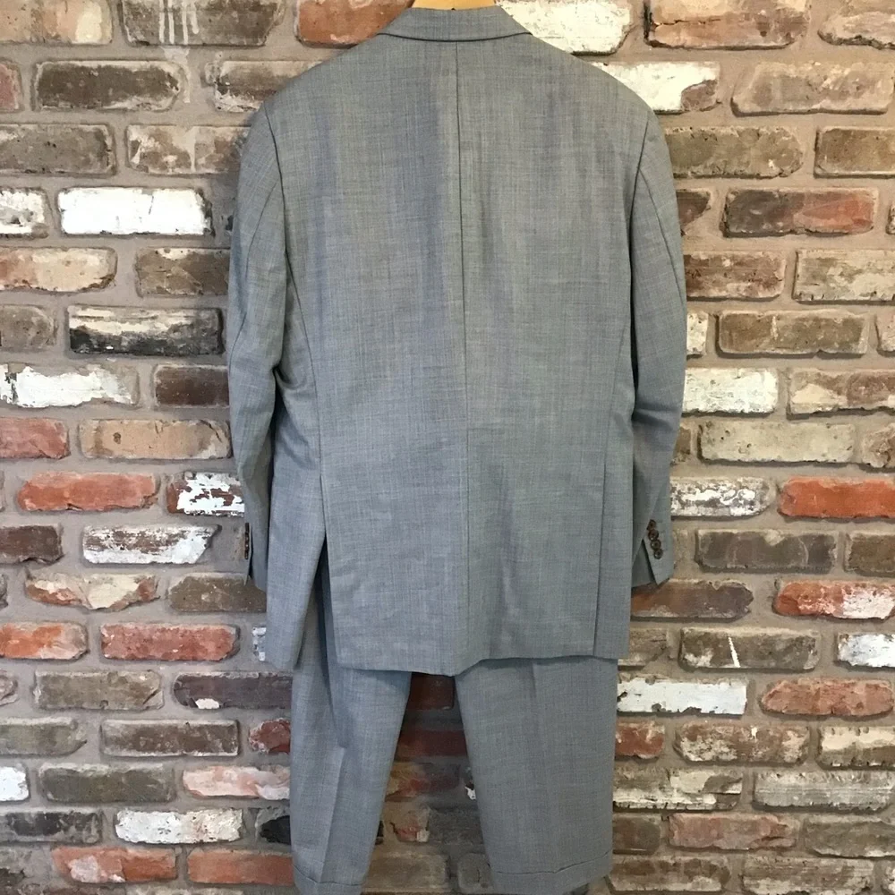 RALPH LAUREN Men's Gray Blue Pinstripe Tailored 2 PC Suit 42L